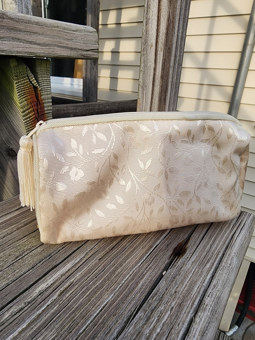 Monet Cream Jacquard Cosmetic Pouch with Tassel